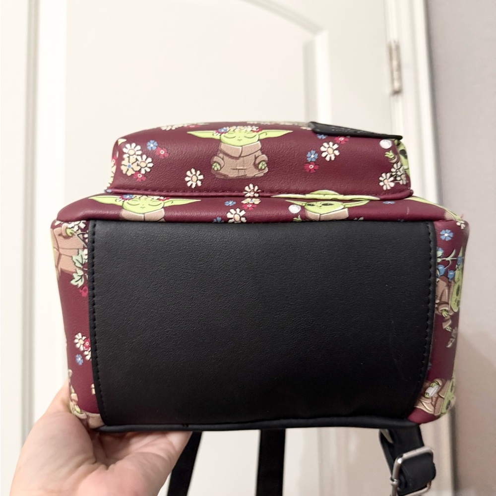 Loungefly Burgundy Grogu Floral Mini Backpack - Picture 2 of 5
